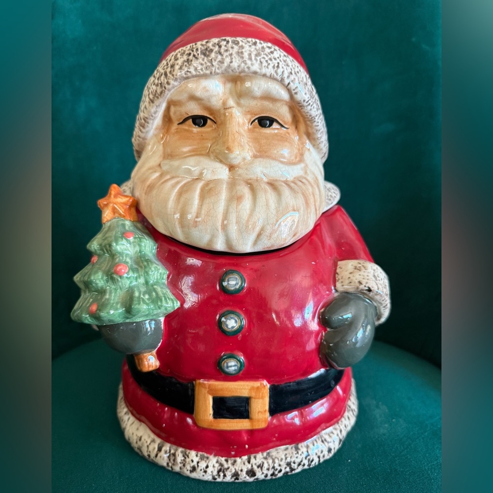 Vintage Handpainted Russ Berrie & Co. Santa Claus Cookie Jar Christmas Tree 11"